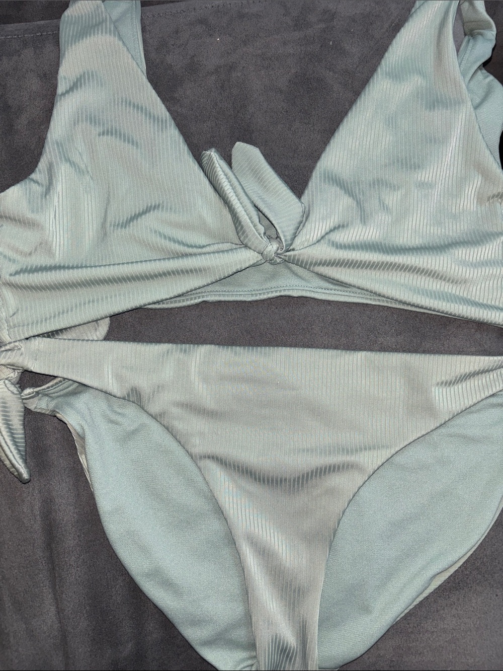 No Boundaries Light Sage Green Ribbed Knot-Front Bikini